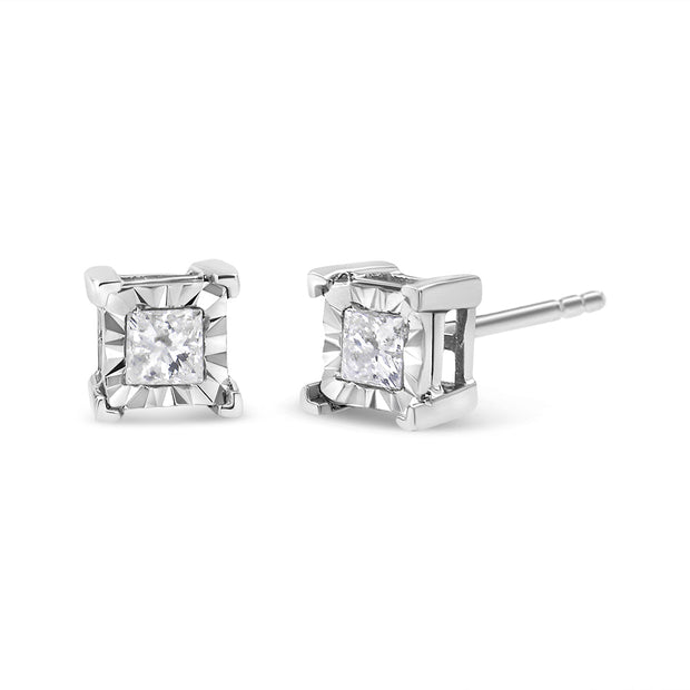 .925 Sterling Silver 1/2 Cttw Miracle Set Princess-cut Diamond Solitaire Stud Earrings (H-I Color, I1-I2 Clarity) - Earrings - Custom Crafting Alliance, LLC