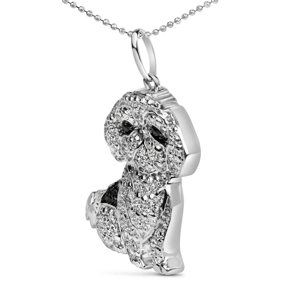 .925 Sterling Silver 1/2 Cttw White and Black Diamond Shih Tzu Dog 18
