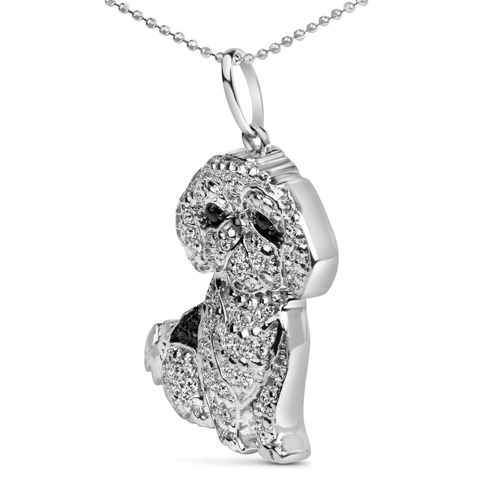 .925 Sterling Silver 1/2 Cttw White and Black Diamond Shih Tzu Dog 18