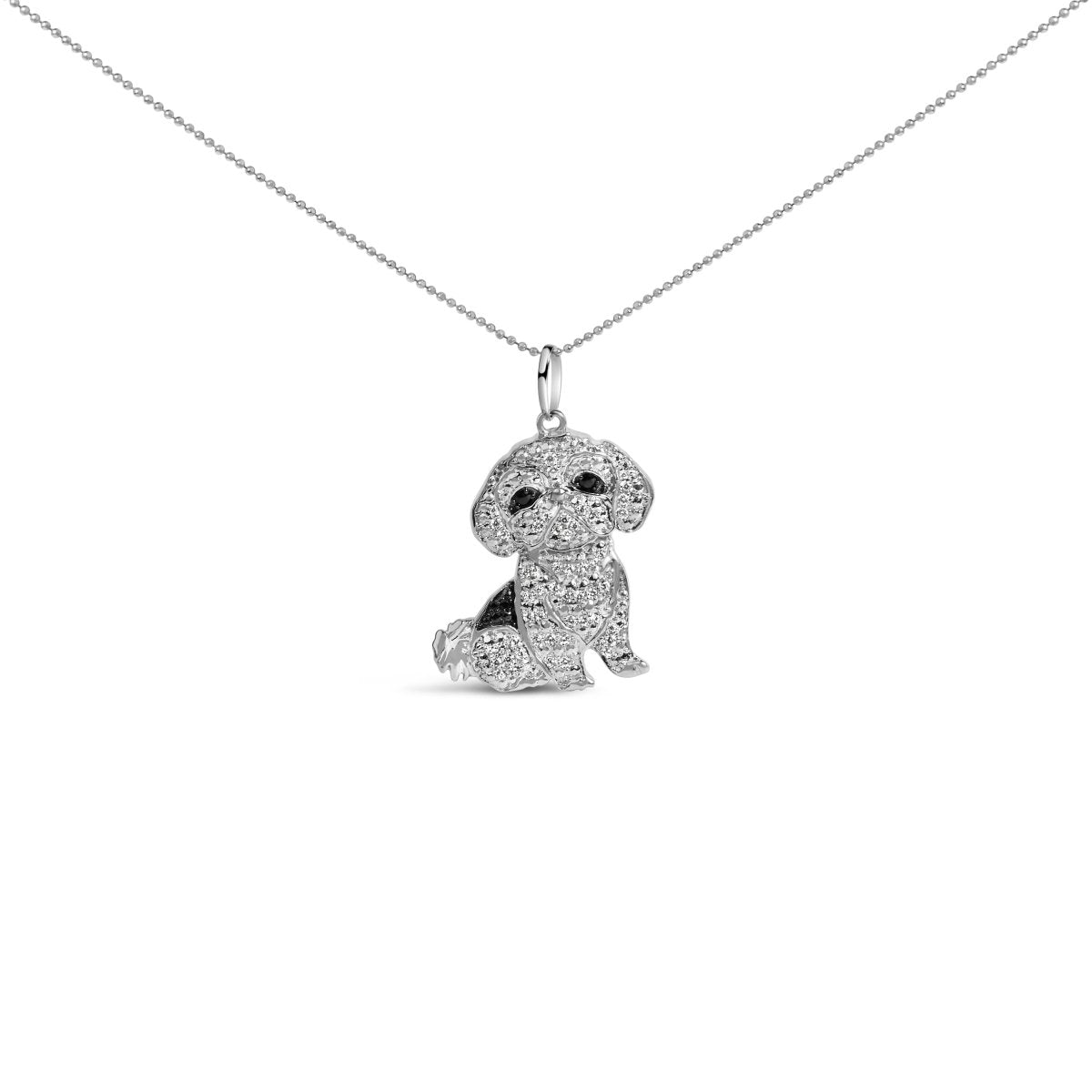 .925 Sterling Silver 1/2 Cttw White and Black Diamond Shih Tzu Dog 18