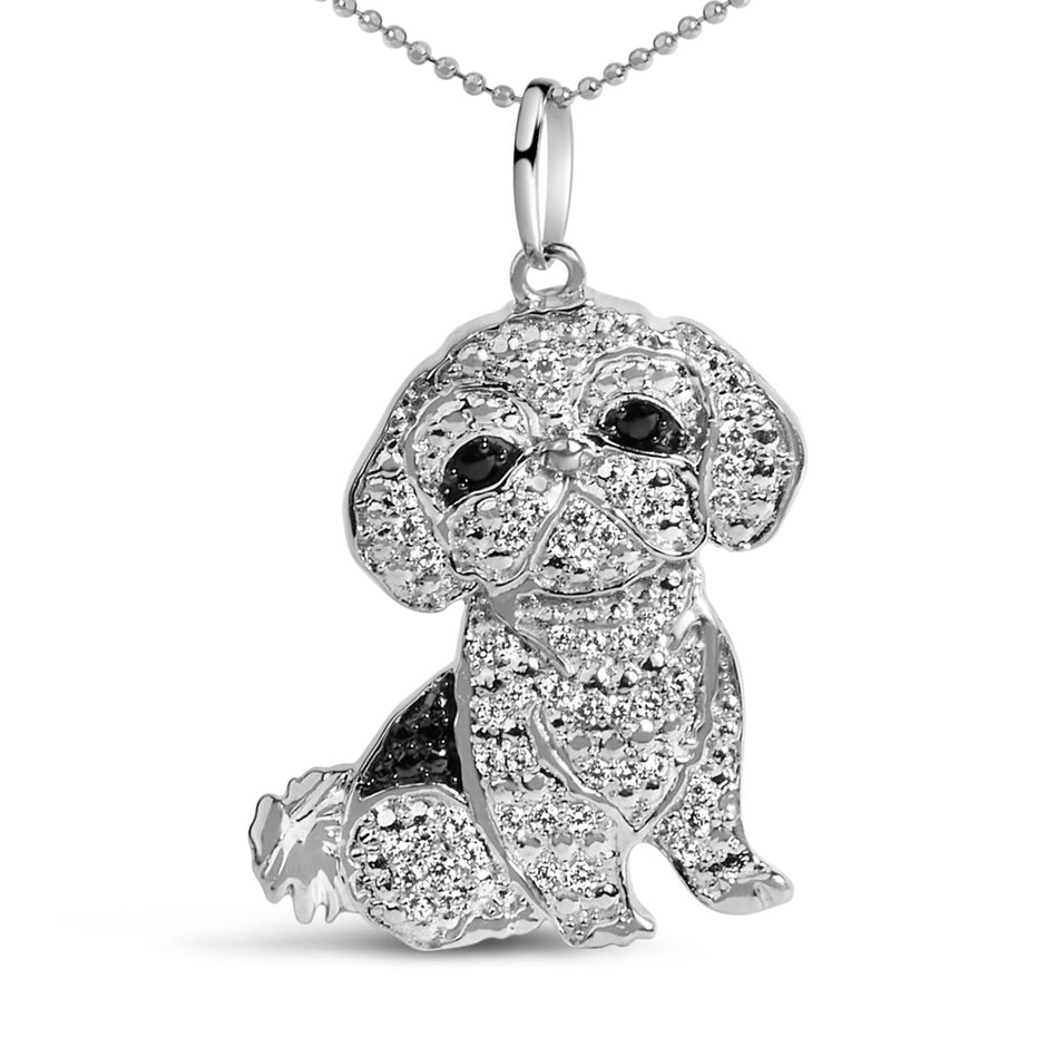.925 Sterling Silver 1/2 Cttw White and Black Diamond Shih Tzu Dog 18" Pendant Necklace (I-J Color, I2-I3 Clarity) - Necklaces - Custom Crafting Alliance, LLC