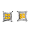 .925 Sterling Silver 1/2 Cttw Yellow Princess Diamond Quad Stud Earring - Earrings - Custom Crafting Alliance, LLC