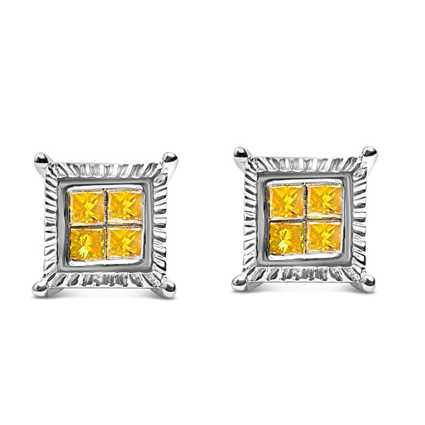 .925 Sterling Silver 1/2 Cttw Yellow Princess Diamond Quad Stud Earring - Earrings - Custom Crafting Alliance, LLC