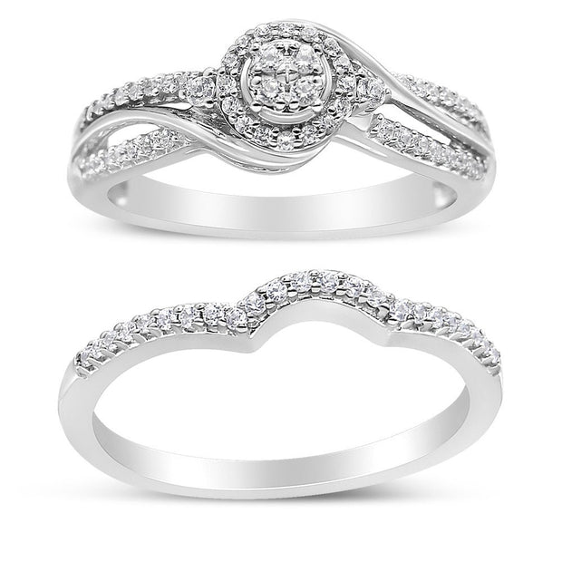 .925 Sterling Silver 1/3 Cttw Composite Diamond Frame Bypass Bridal Set Ring and Band (I-J Color, I2-I3 Clarity) - Ring Size 7 - Rings - Custom Crafting Alliance, LLC