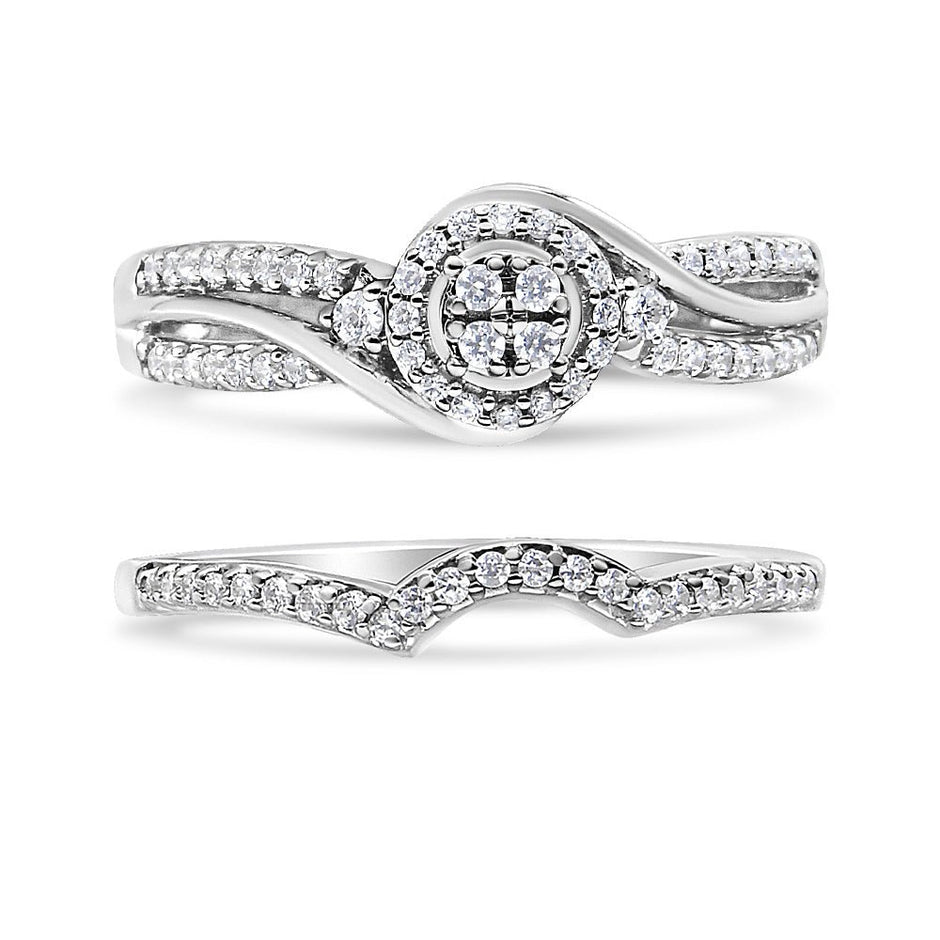 .925 Sterling Silver 1/3 Cttw Composite Diamond Frame Bypass Bridal Set Ring and Band (I-J Color, I2-I3 Clarity) - Ring Size 7 - Rings - Custom Crafting Alliance, LLC
