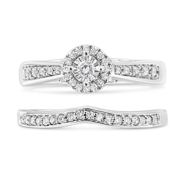 .925 Sterling Silver 1/3 Cttw Diamond Halo and Pave Shank Engagement Ring Set (I-J Color, I3 Clarity) - Ring Size 7 - Rings - Custom Crafting Alliance, LLC
