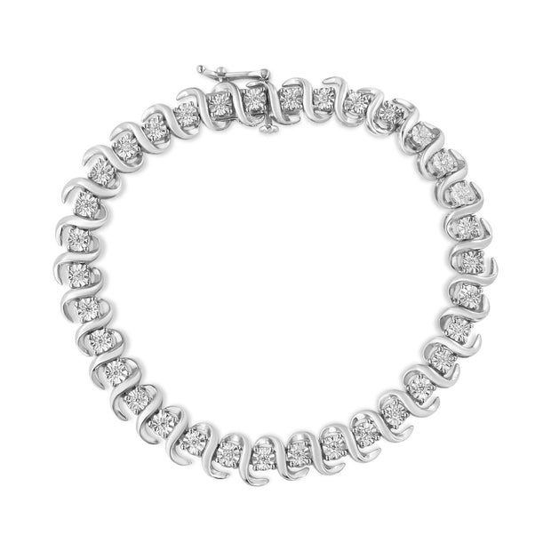 .925 Sterling Silver 1/3 Cttw Miracle-Set Diamond "S" Link Tennis Bracelet (I-J Color, I3 Clarity) - Size 7.25" - Bracelets - Custom Crafting Alliance, LLC