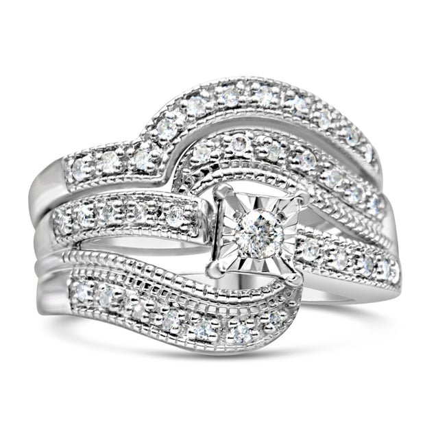 .925 Sterling Silver 1/3 Cttw Round Diamond Crisscross Engagement Ring Bridal Set (H-I Color, I1-I2 Clarity ) - Size 7 - Rings - Custom Crafting Alliance, LLC