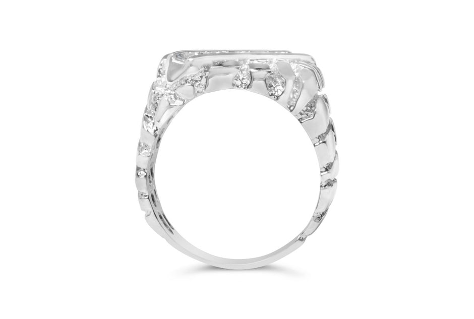 .925 Sterling Silver 1/3 Diamond 6 Stone Rectangle Nugget Gents Ring - Size 10 - Rings - Custom Crafting Alliance, LLC