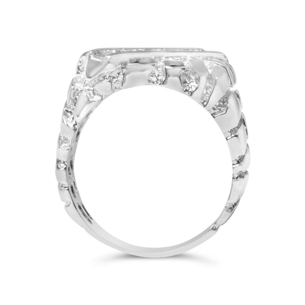 .925 Sterling Silver 1/3 Diamond 6 Stone Rectangle Nugget Gents Ring - Size 10 - Rings - Custom Crafting Alliance, LLC