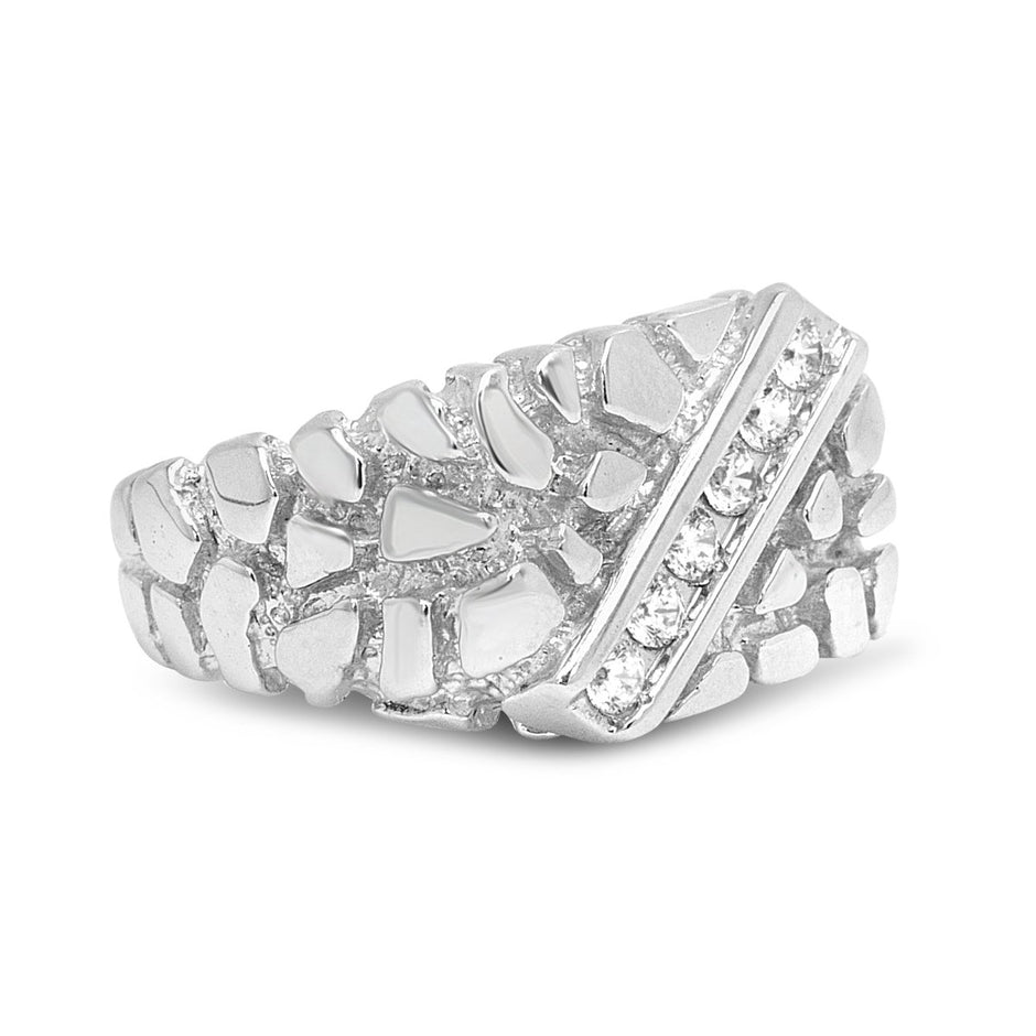 .925 Sterling Silver 1/3 Diamond 6 Stone Rectangle Nugget Gents Ring - Size 10 - Rings - Custom Crafting Alliance, LLC