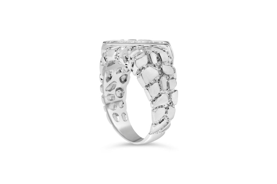 .925 Sterling Silver 1/3 Diamond 6 Stone Rectangle Nugget Gents Ring - Size 10 - Rings - Custom Crafting Alliance, LLC