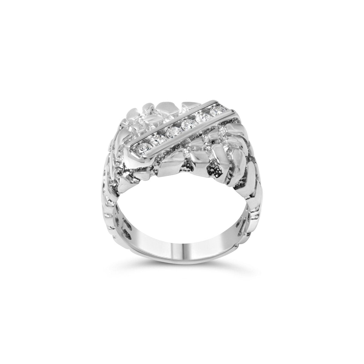 .925 Sterling Silver 1/3 Diamond 6 Stone Rectangle Nugget Gents Ring - Size 10 - Rings - Custom Crafting Alliance, LLC