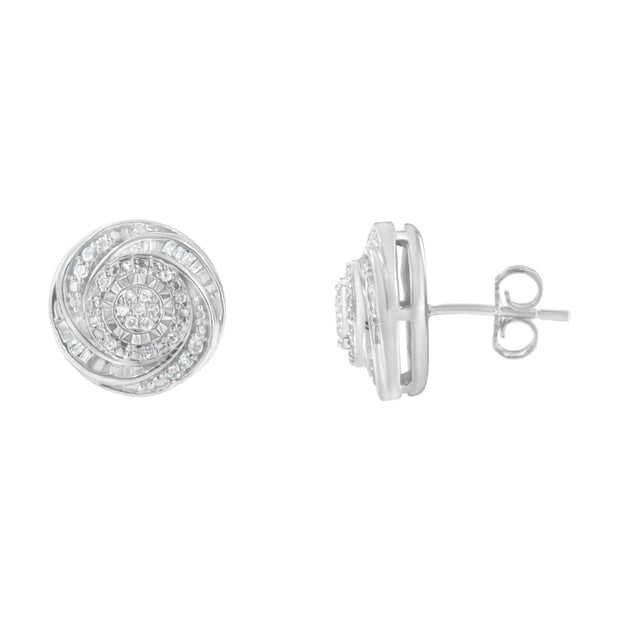 .925 Sterling Silver 1/4 Cttw Baguette and Round Diamond Swirl Love Knot Stud Earrings (I-J Color, I3 Clarity) - Earrings - Custom Crafting Alliance, LLC