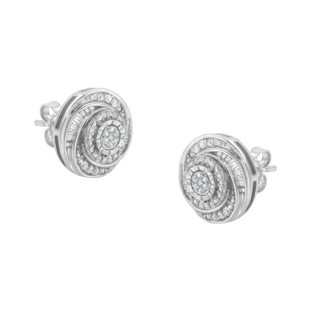.925 Sterling Silver 1/4 Cttw Baguette and Round Diamond Swirl Love Knot Stud Earrings (I-J Color, I3 Clarity) - Earrings - Custom Crafting Alliance, LLC