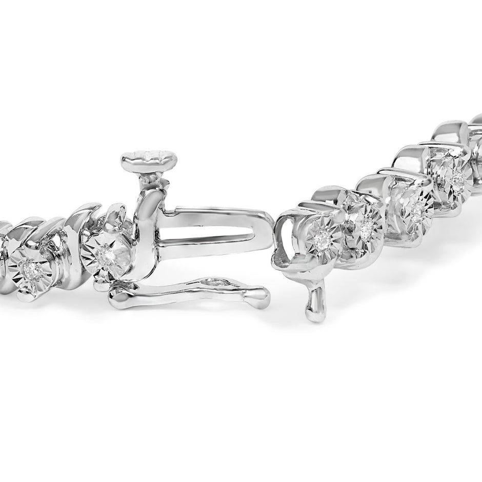 .925 Sterling Silver 1/4 Cttw Diamond Station and S Link Bracelet - Bracelets - Custom Crafting Alliance, LLC