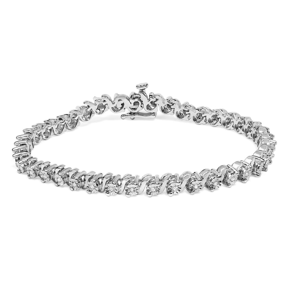 .925 Sterling Silver 1/4 Cttw Diamond Station and S Link Bracelet - Bracelets - Custom Crafting Alliance, LLC