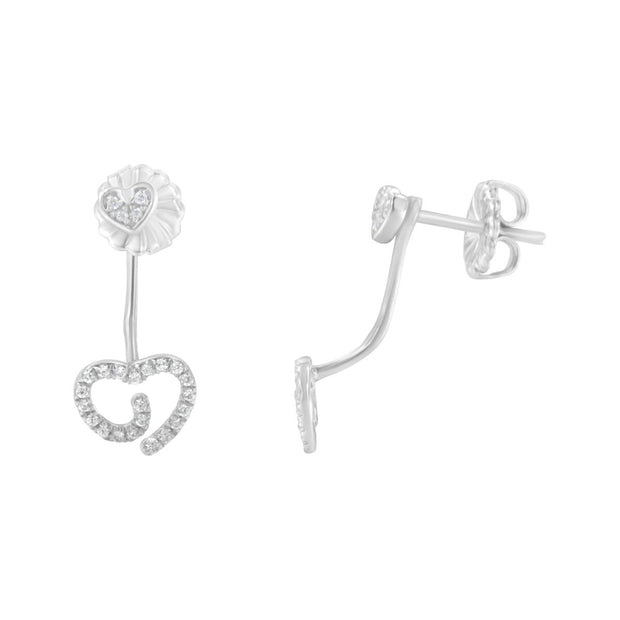 .925 Sterling Silver 1/4 Cttw Diamond Swirl Heart Front/Back Earrings (I-J Color, I2-I3 Clarity) - Earrings - Custom Crafting Alliance, LLC