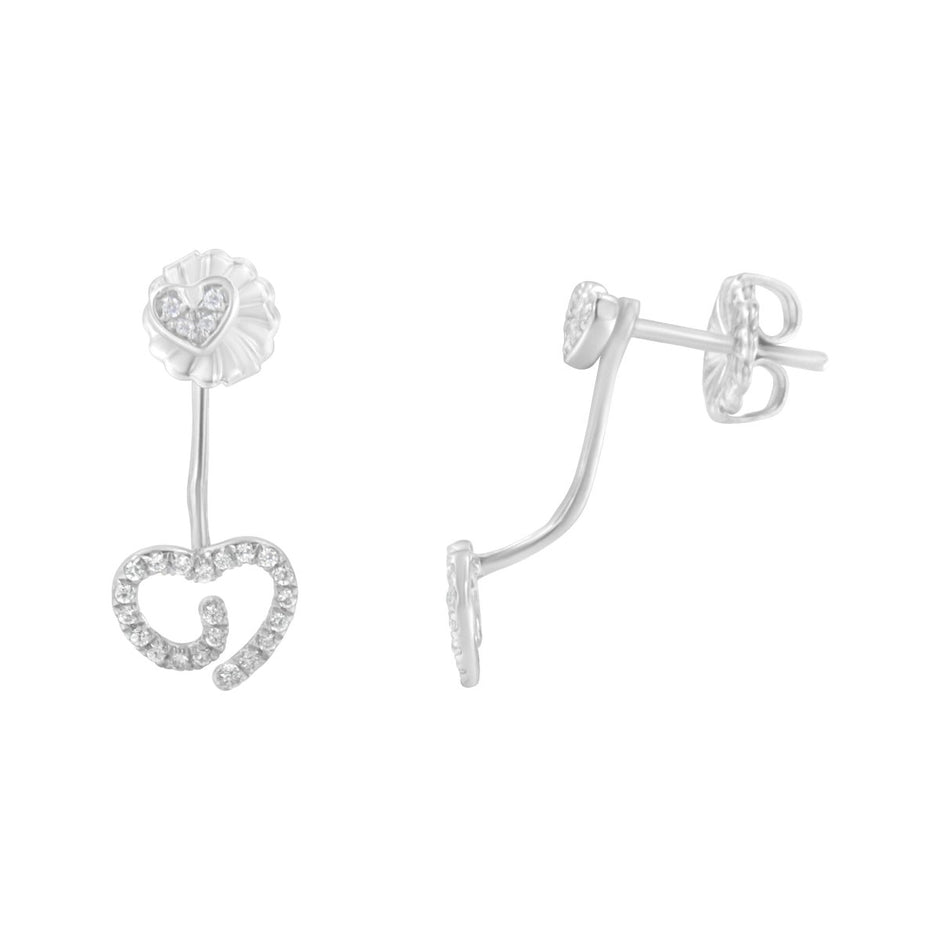 .925 Sterling Silver 1/4 Cttw Diamond Swirl Heart Front/Back Earrings (I-J Color, I2-I3 Clarity) - Earrings - Custom Crafting Alliance, LLC