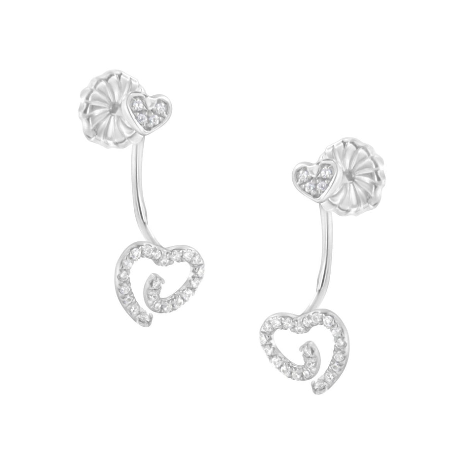 .925 Sterling Silver 1/4 Cttw Diamond Swirl Heart Front/Back Earrings (I-J Color, I2-I3 Clarity) - Earrings - Custom Crafting Alliance, LLC