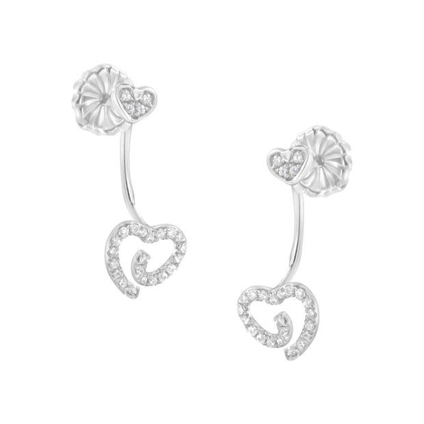 .925 Sterling Silver 1/4 Cttw Diamond Swirl Heart Front/Back Earrings (I-J Color, I2-I3 Clarity) - Earrings - Custom Crafting Alliance, LLC