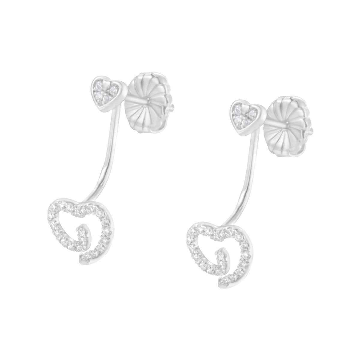 .925 Sterling Silver 1/4 Cttw Diamond Swirl Heart Front/Back Earrings (I-J Color, I2-I3 Clarity) - Earrings - Custom Crafting Alliance, LLC