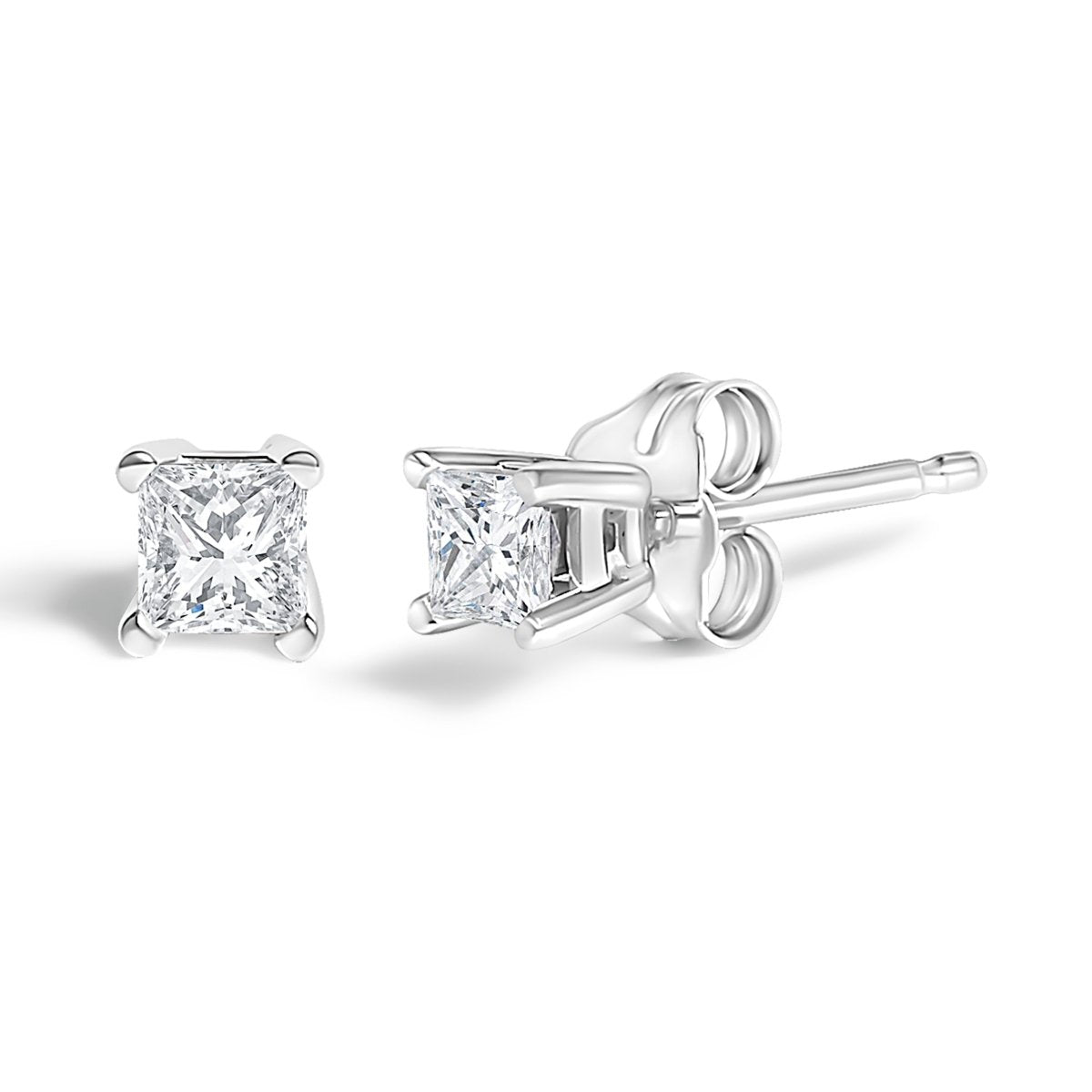 .925 Sterling Silver 1/4 Cttw Princess-Cut Diamond Solitaire Stud Earrings (H-I Color, I1-I2 Clarity) - Earrings - Custom Crafting Alliance, LLC