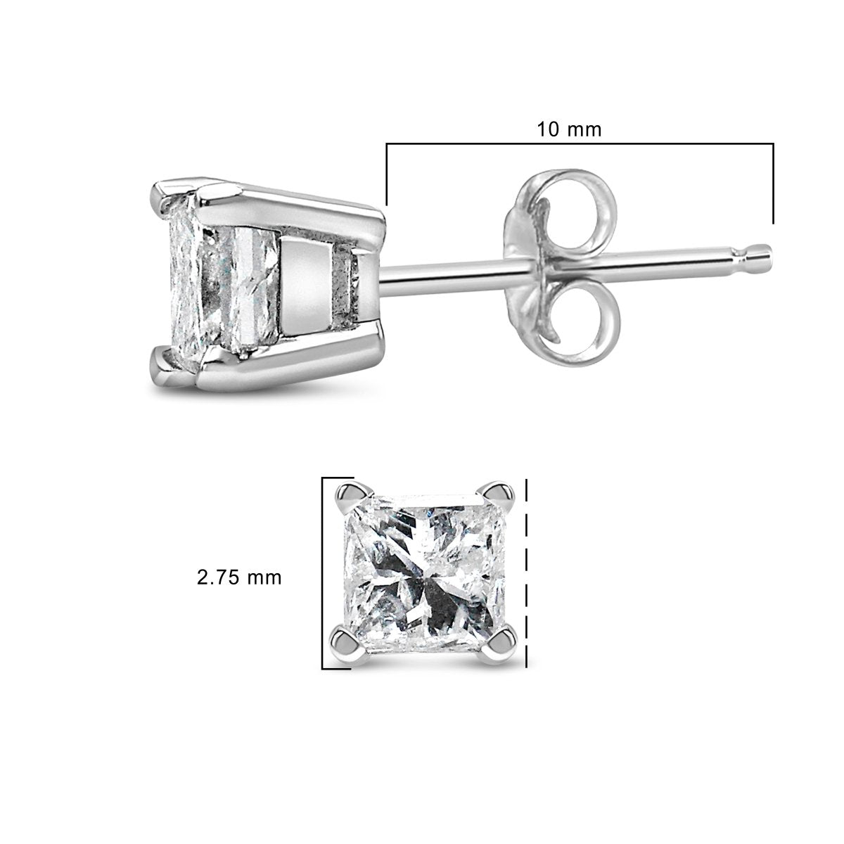 .925 Sterling Silver 1/4 Cttw Princess-Cut Diamond Solitaire Stud Earrings (H-I Color, I1-I2 Clarity) - Earrings - Custom Crafting Alliance, LLC