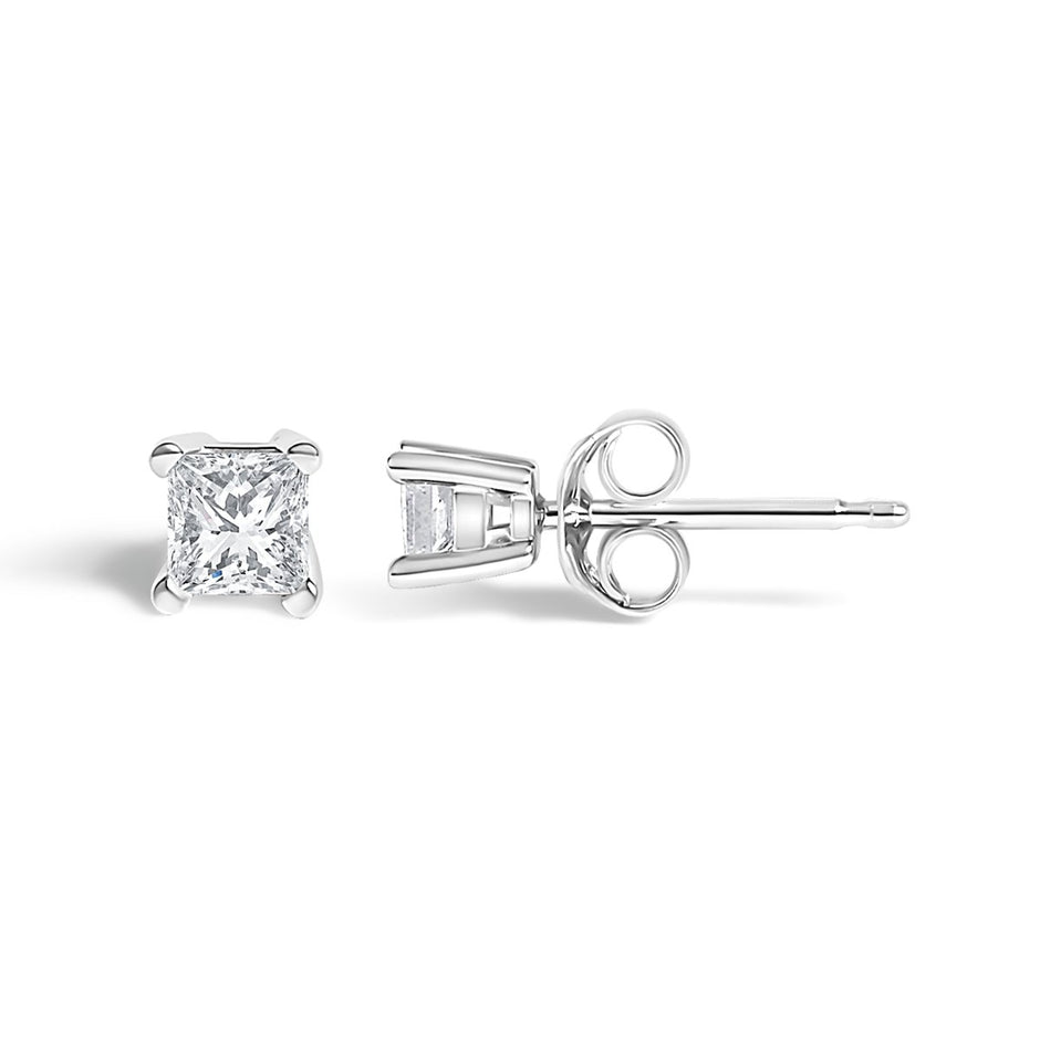 .925 Sterling Silver 1/4 Cttw Princess-Cut Diamond Solitaire Stud Earrings (H-I Color, I1-I2 Clarity) - Earrings - Custom Crafting Alliance, LLC