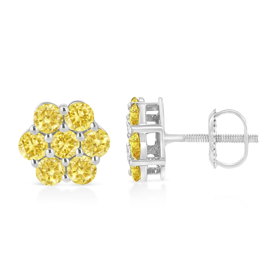 .925 Sterling Silver 1/4 Cttw Treated Yellow Diamond Floral Stud Earrings (Yellow Color, I1-I2 Clarity) - Earrings - Custom Crafting Alliance, LLC
