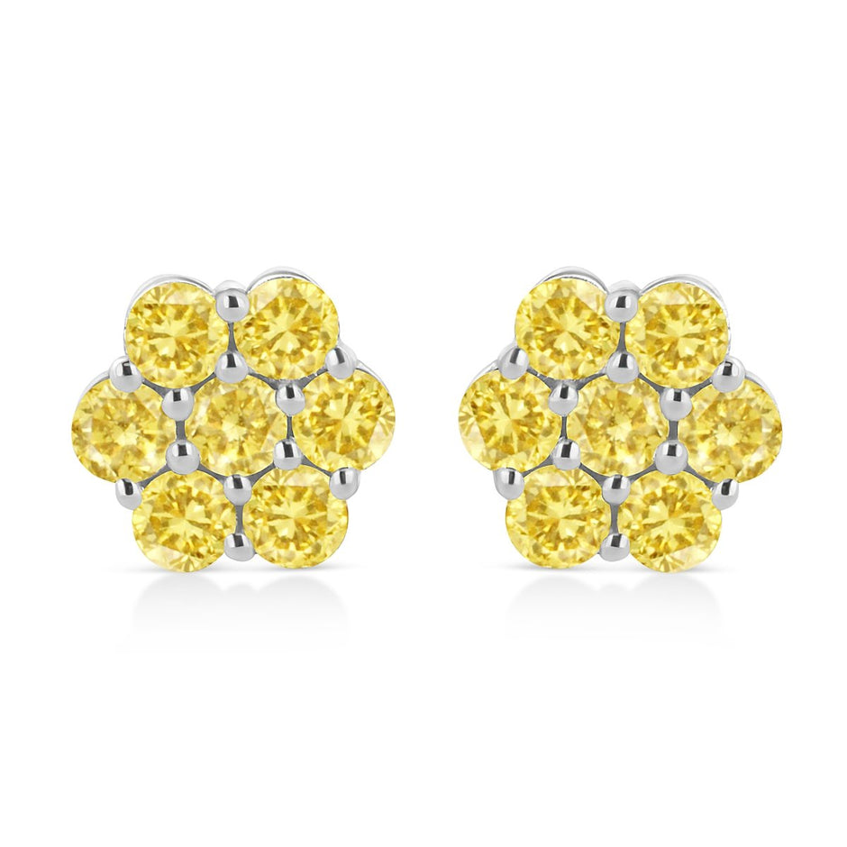 .925 Sterling Silver 1/4 Cttw Treated Yellow Diamond Floral Stud Earrings (Yellow Color, I1-I2 Clarity) - Earrings - Custom Crafting Alliance, LLC