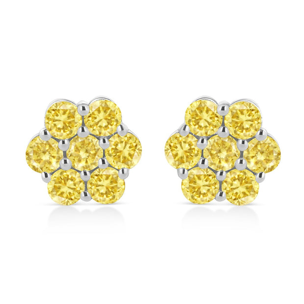 .925 Sterling Silver 1/4 Cttw Treated Yellow Diamond Floral Stud Earrings (Yellow Color, I1-I2 Clarity) - Earrings - Custom Crafting Alliance, LLC