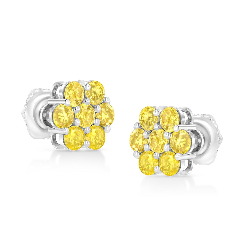 .925 Sterling Silver 1/4 Cttw Treated Yellow Diamond Floral Stud Earrings (Yellow Color, I1-I2 Clarity) - Earrings - Custom Crafting Alliance, LLC
