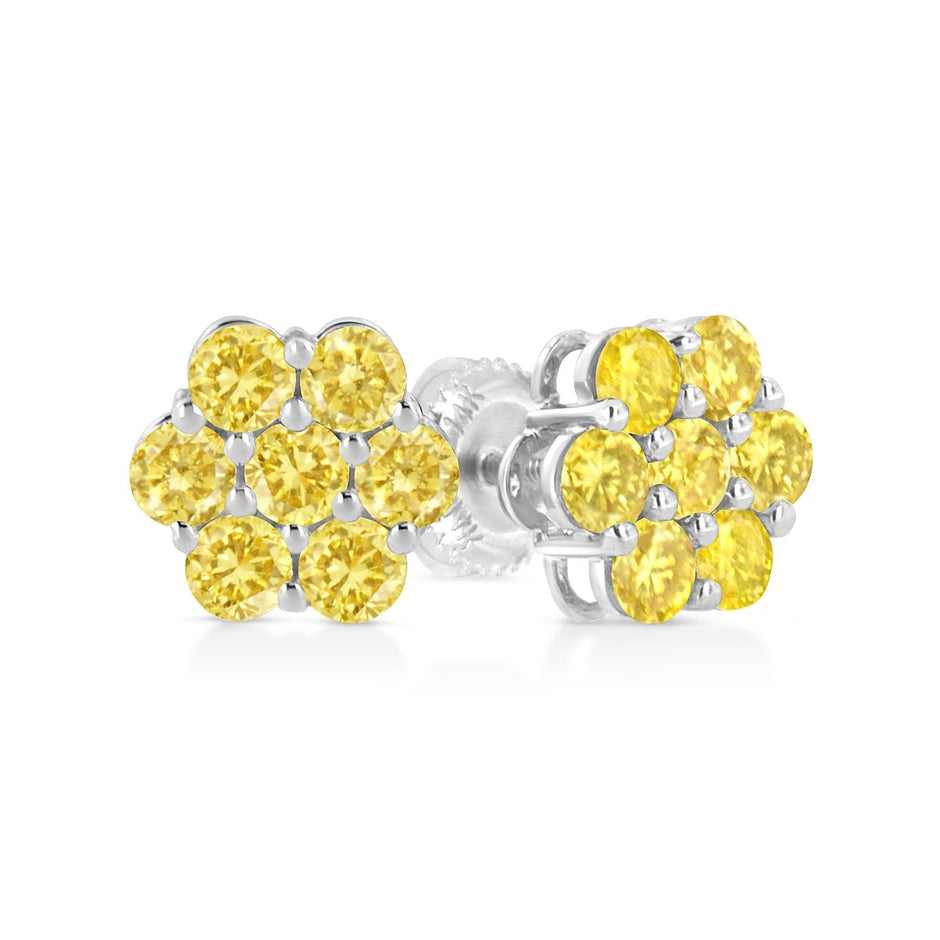 .925 Sterling Silver 1/4 Cttw Treated Yellow Diamond Floral Stud Earrings (Yellow Color, I1-I2 Clarity) - Earrings - Custom Crafting Alliance, LLC