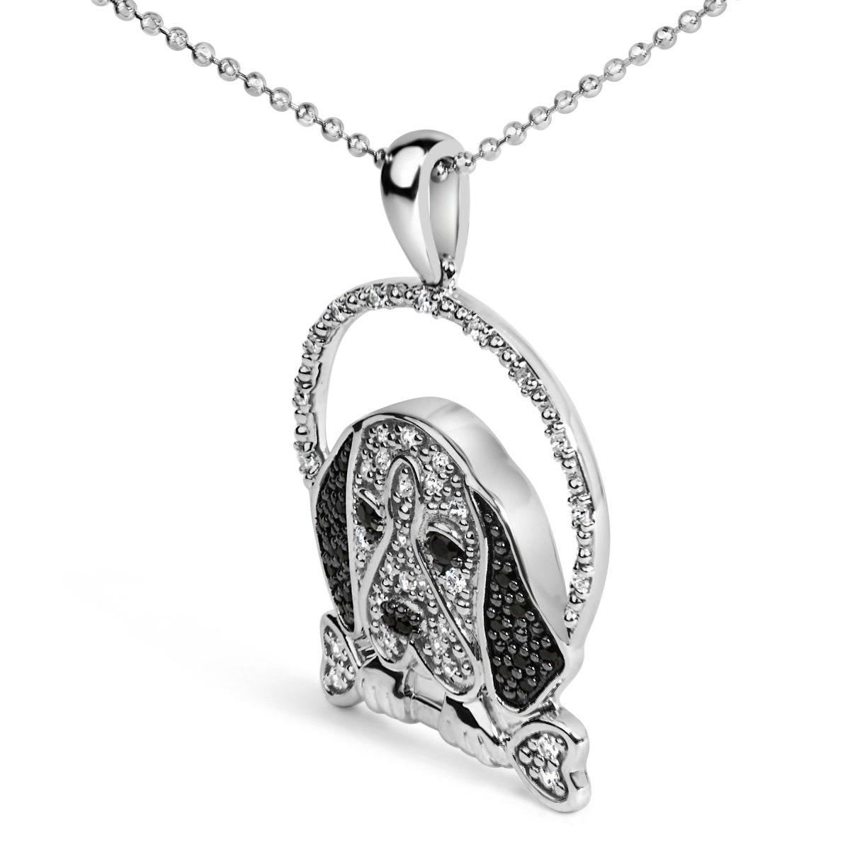 .925 Sterling Silver 1/4 Cttw White and Black Diamond Beagle Dog and Bone Pendant Necklace (I-J Color, I2-I3 Clarity) - 18
