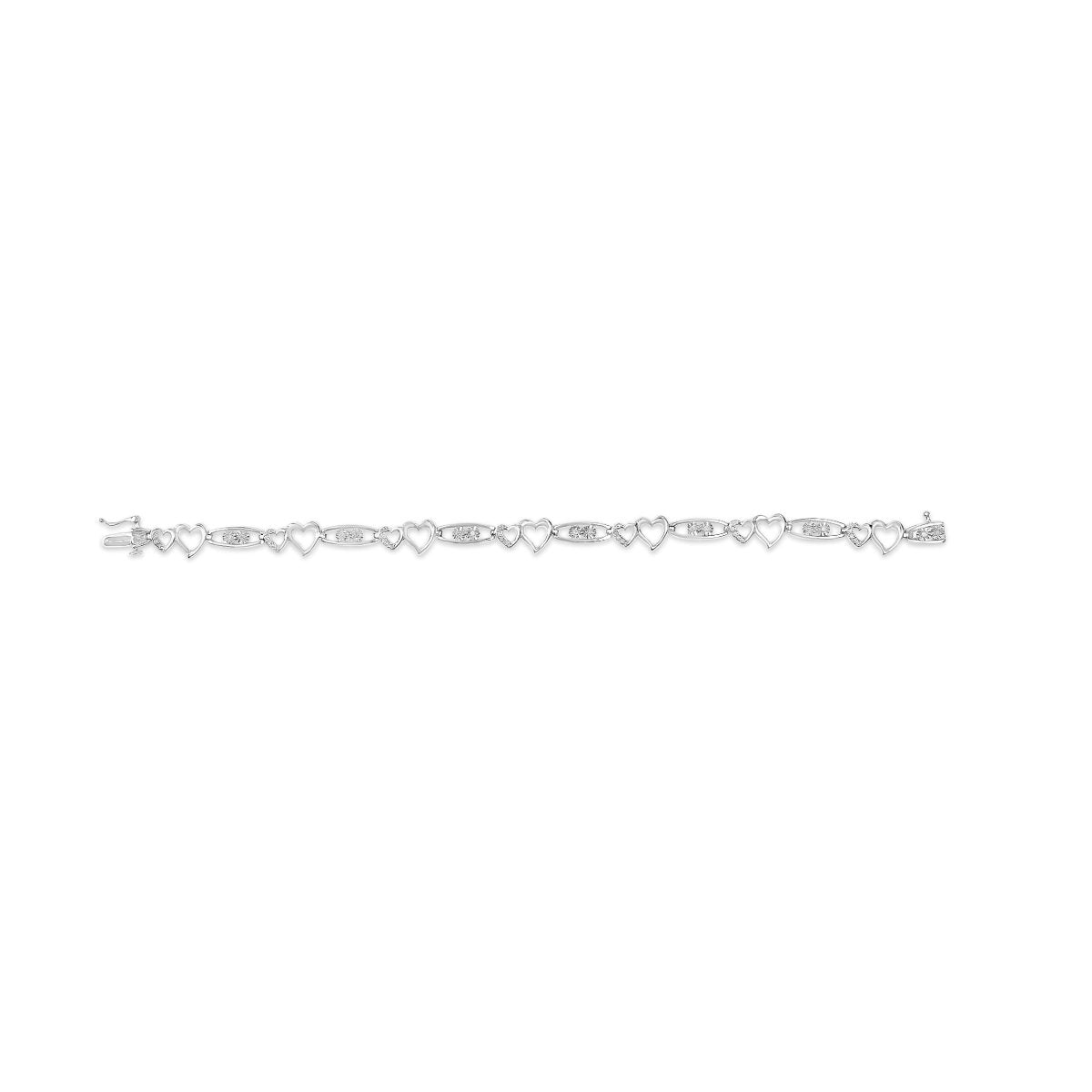 925 Sterling Silver 1/5 Cttw Diamond Double Heart Link Bracelet (I-J Color, I3 Clarity) - 7.25
