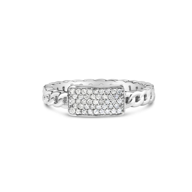 .925 Sterling Silver 1/5 Cttw Diamond ID and Cuban Link Band Ring (I-J Color, I2-I3 Clarity) - Ring Size 6 - Rings - Custom Crafting Alliance, LLC