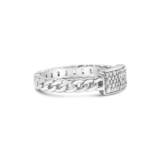 .925 Sterling Silver 1/5 Cttw Diamond ID and Cuban Link Band Ring (I-J Color, I2-I3 Clarity) - Ring Size 6 - Rings - Custom Crafting Alliance, LLC