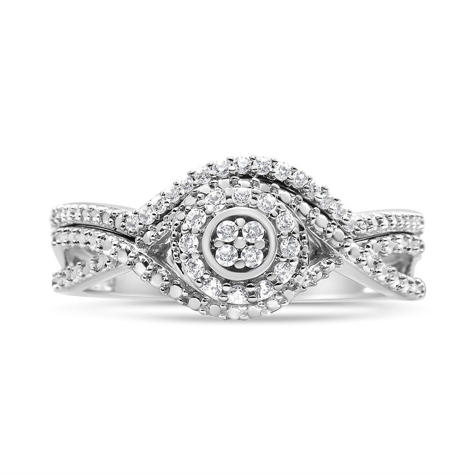 .925 Sterling Silver 1/6 Cttw Diamond Composite Halo and Split Shank Bridal Set Ring and Band (I-J Color, I3 Clarity) - Size 7 - Rings - Custom Crafting Alliance, LLC