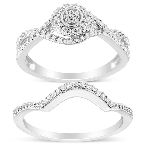 .925 Sterling Silver 1/6 Cttw Diamond Composite Halo and Split Shank Bridal Set Ring and Band (I-J Color, I3 Clarity) - Size 7 - Rings - Custom Crafting Alliance, LLC