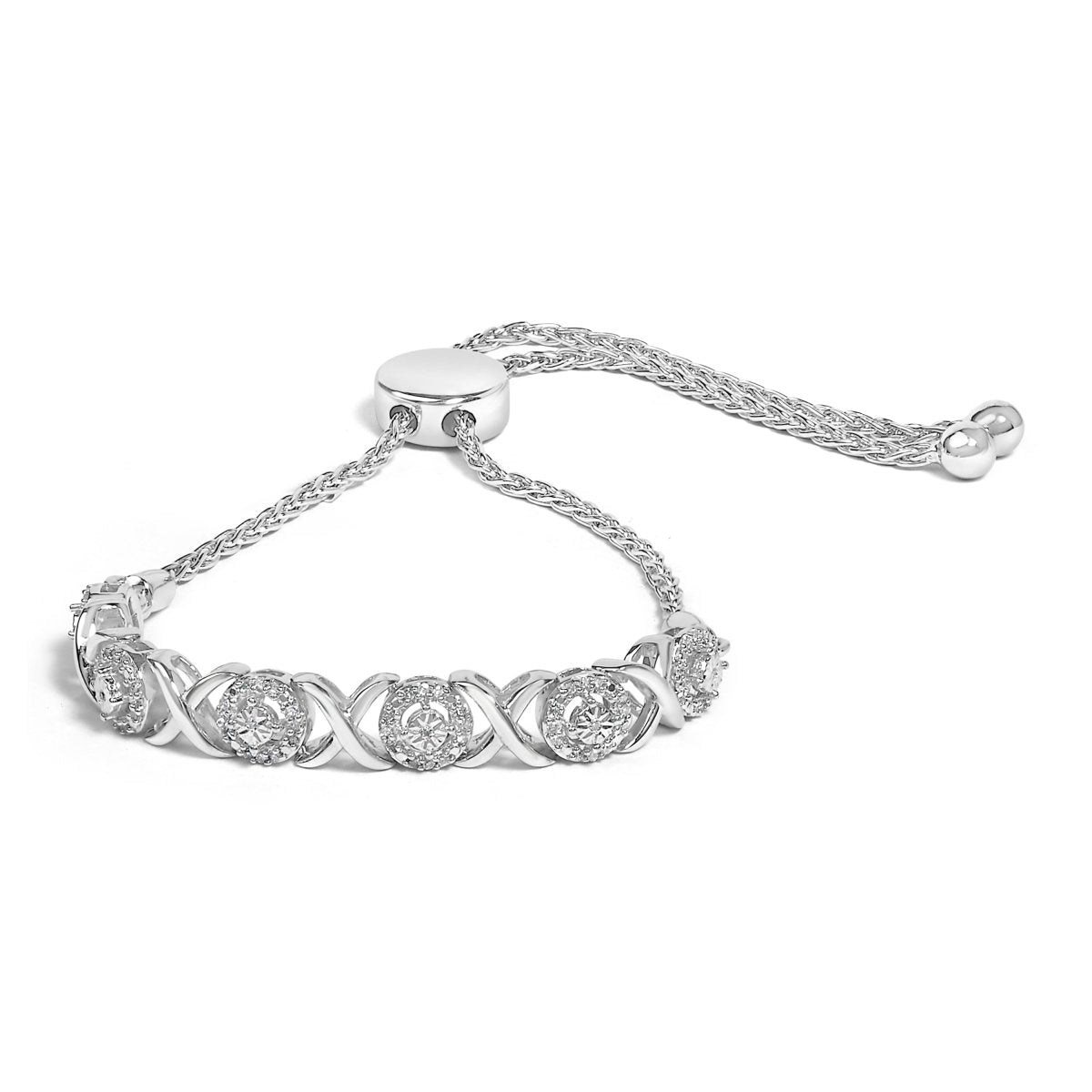 .925 Sterling Silver 1/6 Cttw Diamond X and O Bolo Bracelet - Bracelets - Custom Crafting Alliance, LLC
