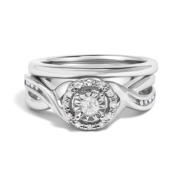 .925 Sterling Silver 1/7 Cttw Diamond Halo Bypass Engagement Ring and Wedding Band Set (I-J Color, I3 Clarity)- Size 7 - Rings - Custom Crafting Alliance, LLC