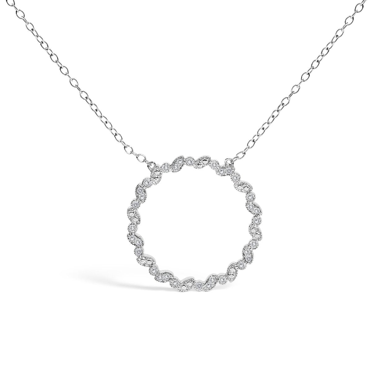 .925 Sterling Silver 1/7 Cttw Lab Grown Diamond Beaded Love Circle Pendant Necklace - Size 18 Inches - Necklaces - Custom Crafting Alliance, LLC