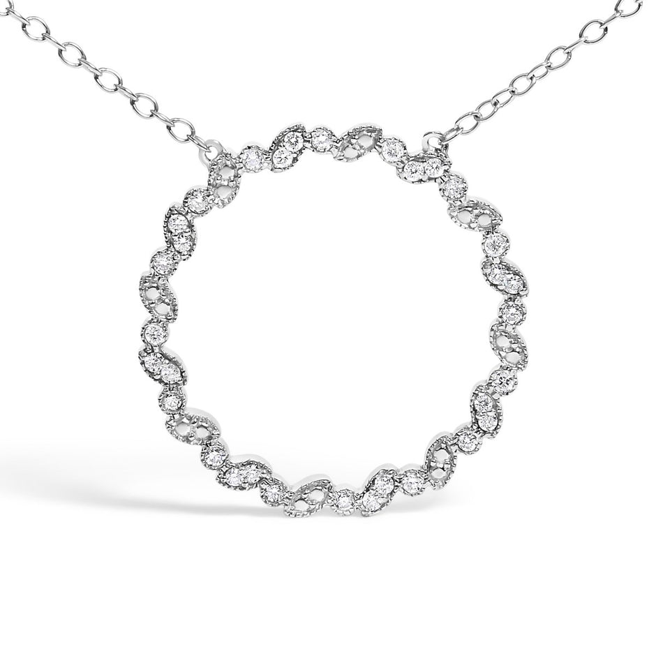 .925 Sterling Silver 1/7 Cttw Lab Grown Diamond Beaded Love Circle Pendant Necklace - Size 18 Inches - Necklaces - Custom Crafting Alliance, LLC