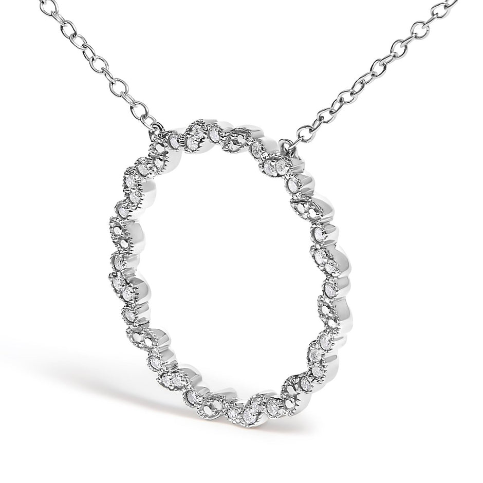 .925 Sterling Silver 1/7 Cttw Lab Grown Diamond Beaded Love Circle Pendant Necklace - Size 18 Inches - Necklaces - Custom Crafting Alliance, LLC