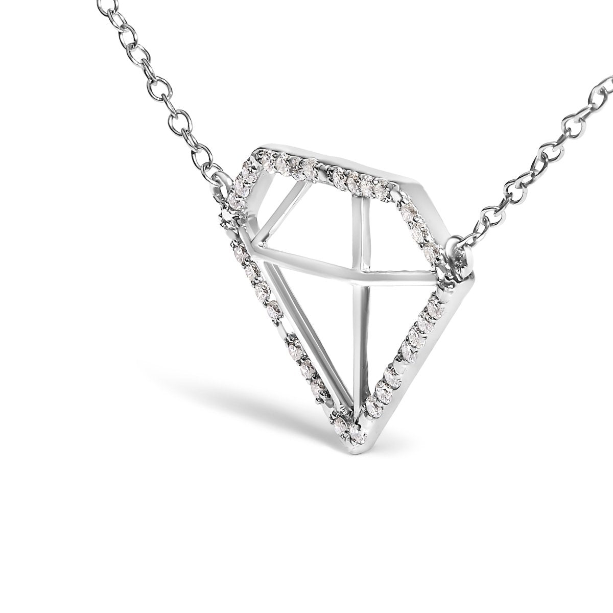 .925 Sterling Silver 1/7 Cttw Lab Grown Diamond Diamond Shaped Pendant Necklace - Size 18 Inches - Necklaces - Custom Crafting Alliance, LLC