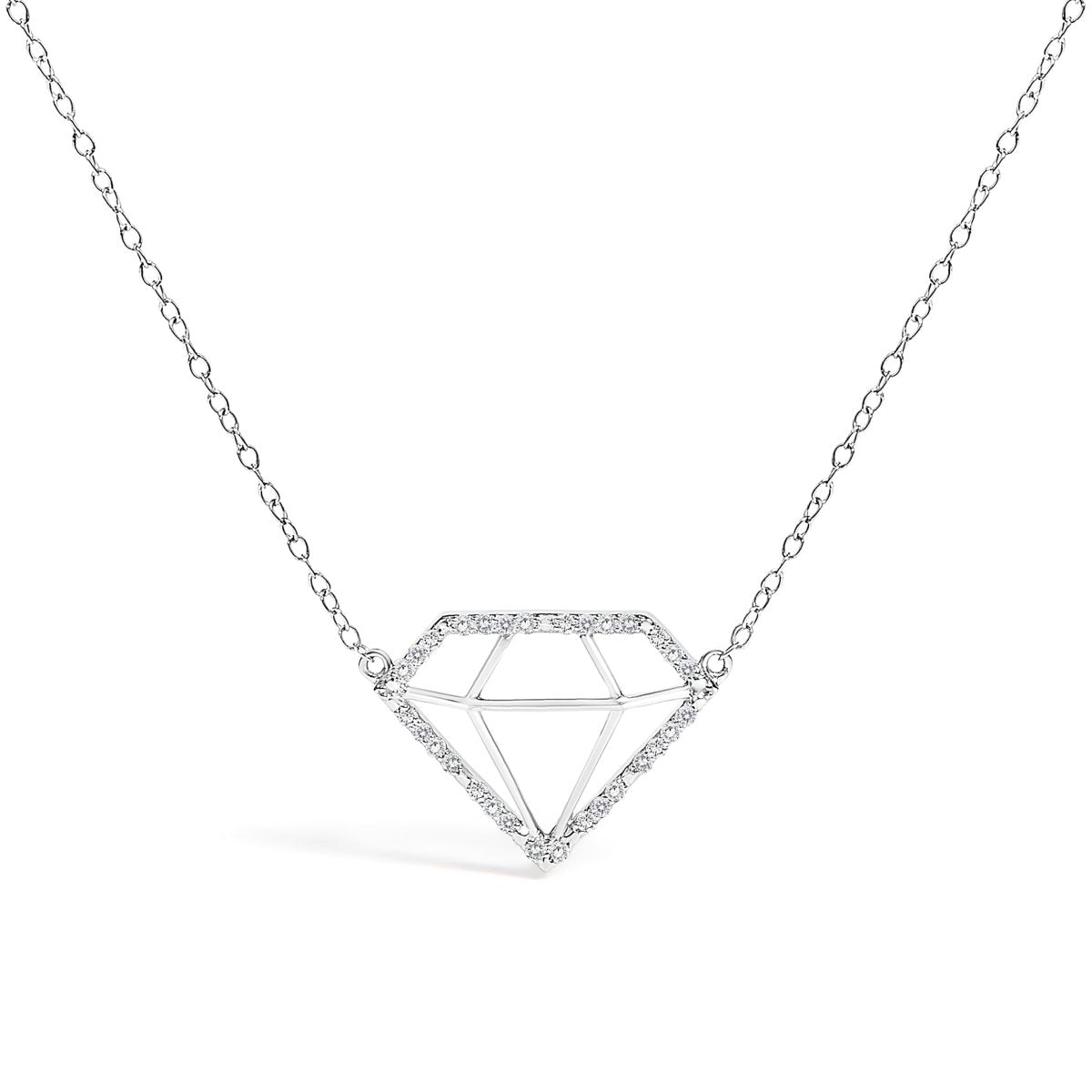 .925 Sterling Silver 1/7 Cttw Lab Grown Diamond Diamond Shaped Pendant Necklace - Size 18 Inches - Necklaces - Custom Crafting Alliance, LLC
