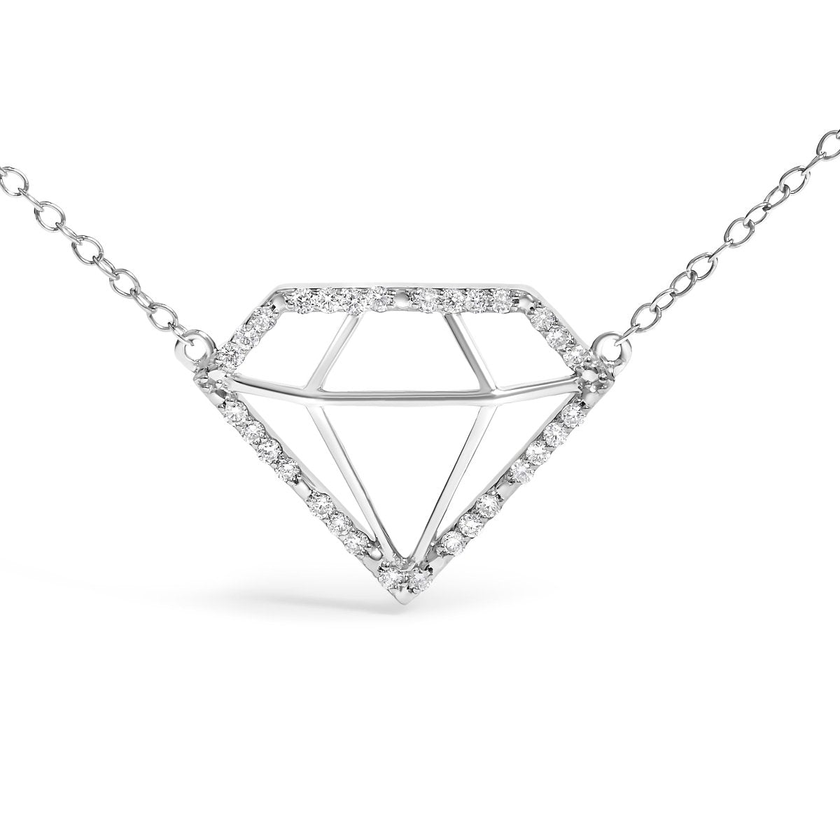 .925 Sterling Silver 1/7 Cttw Lab Grown Diamond Diamond Shaped Pendant Necklace - Size 18 Inches - Necklaces - Custom Crafting Alliance, LLC