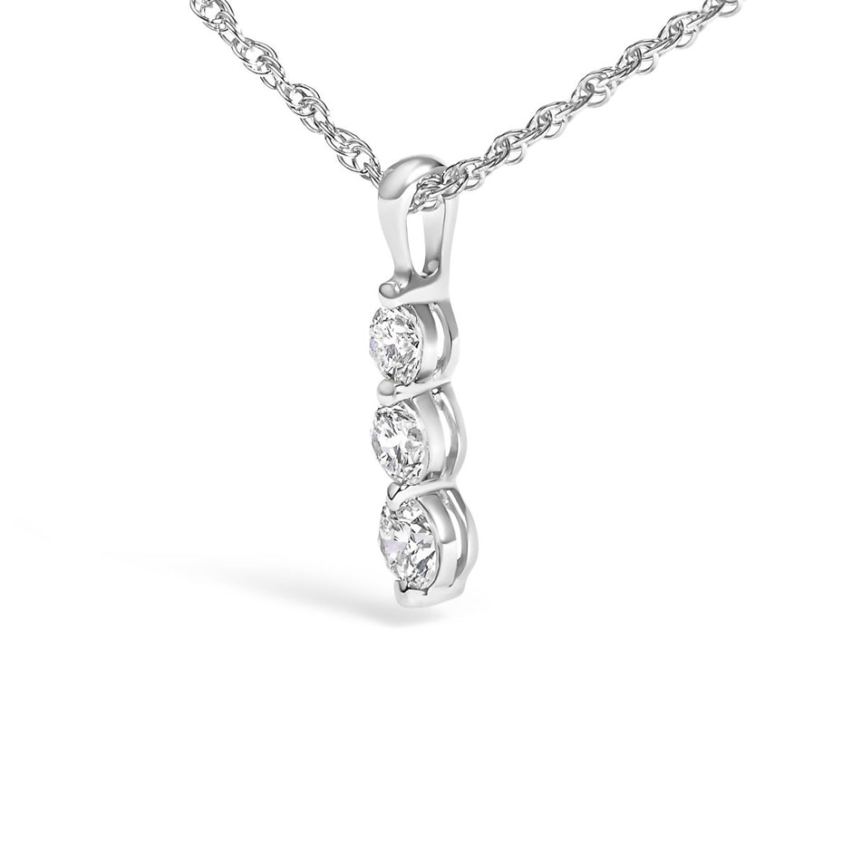 .925 Sterling Silver 1/7 Cttw Lab Grown Diamond Three Stone Diamond Pendant Necklace - 18