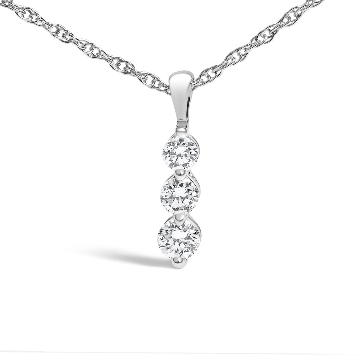 .925 Sterling Silver 1/7 Cttw Lab Grown Diamond Three Stone Diamond Pendant Necklace - 18